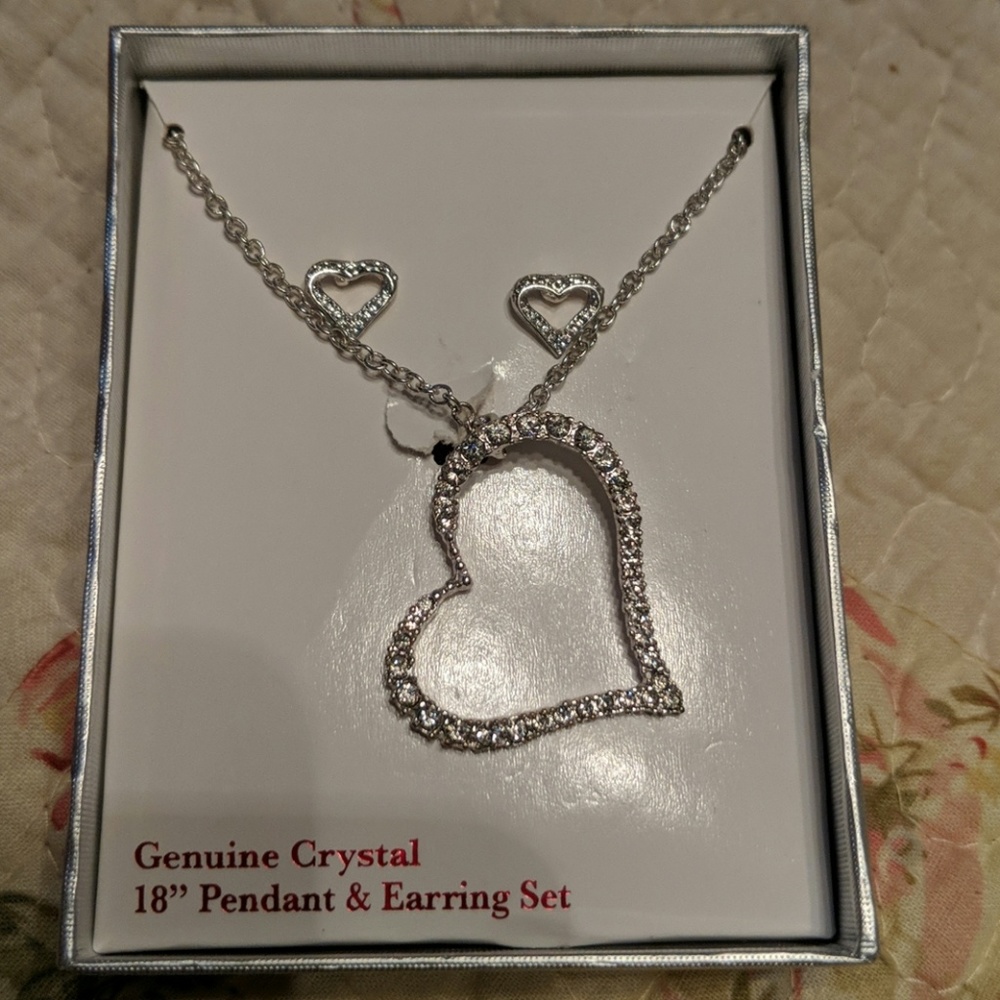 Genuine Crystal Pendant & Earrings NIB